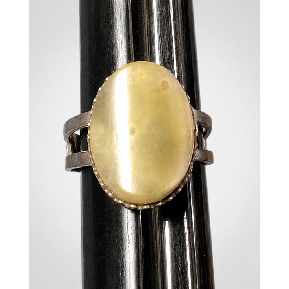 Vintage Green Agate Adjustable‎ Ring Silver Tone Boho Stone Fashion .75" r-64
